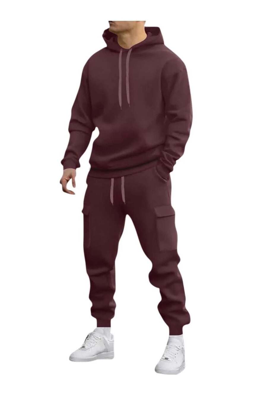 Quad Seven Men's 2-Piece Fleece Pullover Hoodie and Cargo Jogger Sweatpants Set